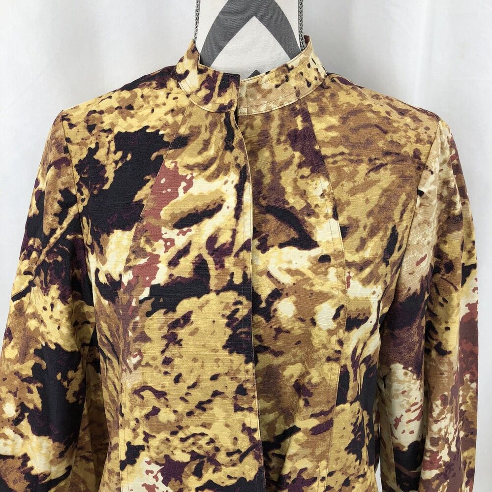 Coldwater Creek Brown Yellow Abstract Floral Open Blazer Jacket Medium 10-12